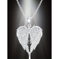 New Hip-hop Fashion Feather Angel's Wings Heart Inlay Zircon Pendant Necklace for Men Women Rock Punk Jewelry Accessories Gifts