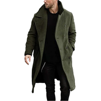 Autumn Winter Men's Woolen Trench Solid Turn Down Collar Long Coats Male Fashion Double Breasted Smart Casual Woolen Windbreaker