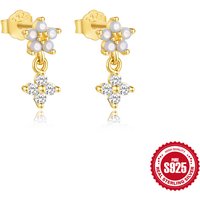 CANNER Blue Opal 925 Sterling Silver Flower Drop Earring Women Ins Four Petal Flower Minimalism Earring Fine Jewelry Party Gift