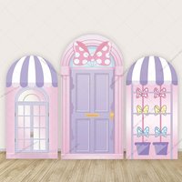 Cartoon Pink House Arch Backdrop Cover Cute Dot Bow Baby Shower Princess Girls Birthday Party Decor Photo Wall Backdrop