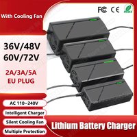 Chargeur 36V 48V 60V 72V 2A 3A 5A 10S 13S 16S 20S, batterie Li-ion 42V 54.6V 67.2V 84V pour vélo électrique, charge rapide intelligente, prise ue