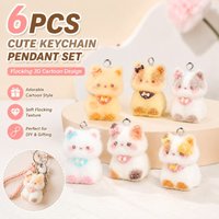 Flocked Resin 3D Cute Coffee Kitten Keychain Pendant DIY Handmade Charms Custom Phone Lanyard Bag Hanging Ornament Spare Parts