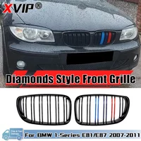 2x Glossy Black Front Kidney Racing M-Color Grills For BMW 1-Series E81 E82 E87 E88 2007-2011 Matte Black Double Bumper Grille