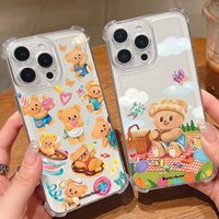 Lovely Cartoon Butterbears Phone Case For iPhone 17 16e 16 15 14 13 12 11 Air Pro Max XSMax 7 8 Plus Anti Fall Transparent Cover