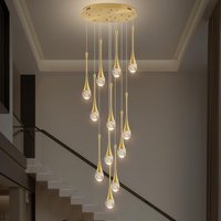 ModernLED Staircase Chandelier LongDrop Water Drop Pendant Light Gold Luxury Hanging Lamp for Villa Loft Hall Stairwell Lighting