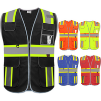 Safety Work Vest for Men with Pockets and Zipper Fluorescent Yellow Safety Vest Workwear Vest