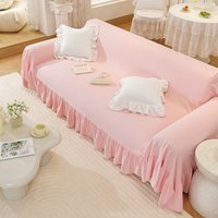 Ruffled Cotton Sofa Cover,Nordic Style Solid Color Sofa Cover,Four Seasons Universal Furniture Protector for Bedroom Home Decor