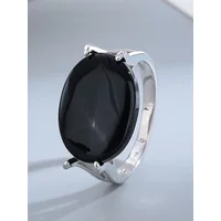 13*18mm Oval Big Black Agate Stone Silver Jewelry Ring Natural Vintage Ring For Women Party Gifts