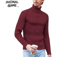 Animal Game Autum Men's Casual Pullover Wool Turtleneck Sweater Stripe Knitted Winter Warm Outerwear Jerseys Stripes Basic Tops