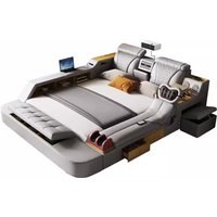 Linlamlim Ultimate Multifunctional Bedframe - Tech Smart Bed with Genuine Leather, Massage, Speaker, Projector, Air Purifier