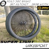 Super Light 28/30mm 700c Carbon Wheels Disc Brake Road UKS210 36T Ratchet Clincher Tubeless Pillar 1423 Road Disc Wheelset