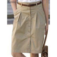 ZANZEA Woman Fashion OL Work Skirts Summer Elegant High Waist Skirt Female Casual Pleated Robe Vintage Buttons Up Faldas Saia