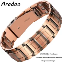 ARADOO 3X Strength Neodymium Magnets Pure Copper Bracelet Strap Buckle Design Copper Bangle Wristband For Men