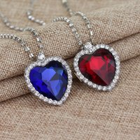 Ocean Heart Necklace Titanic Style Blue Pendant Sparkling Red Chain Eternal Love Jewelry with Velvet Pouch
