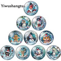 Merry Christmas Bear Snowman Santa Claus patterns 12mm/18mm/20mm/25mm Round photo glass cabochon demo flat back Making findings