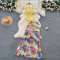 Elegant Chic halter mesh A-line dress Slim Party High Street evening dress Clothing Two Piece Set