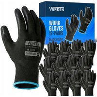 Gants de travail enduits de polyuréthane, lot de 12 paires, adhérence de précision, base en polyester noir, paume en PU, poignets en tricot élastique, plusieurs tailles disponibles, pour l'assemblage,