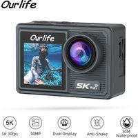 Ourlife Action Camera 5K 4K Bicycle Camera 50MP 2.0 Touch LCD Screen EIS WiFi 170° 30M Waterproof 5X Zoom Sports Video Cameras