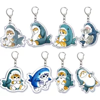 Nette Cartoon Shark Katze Gebraten Garnelen Katze Keychain Brief Schlüssel Kette für Männer Frauen Zubehör Tasche Anhänger Schlüssel Ring Schmuck gesc
