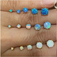 S925 sterling silver opel stud earrings pierced light luxury stud earrings glitter diamond blue opal earrings for women