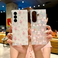 Tulip Floral Glitter Clear Case For Samsung Z Fold8 Ultra Fold7 Fold6 Fold5 Fold4 Shockproof Foldable Women Phone Cover