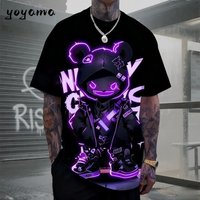 European and American men's summer cool teddy bear print comfortable and breathable round neck T-shirt outdoor street top