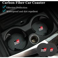 2Pcs Car Carbon Leather Water Cup Pad Anti-noise Coaster For Toyota GR Corolla Yaris Aygo Prius CHR Camry Auris Avensis Cruiser