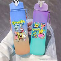 750ml SpongeBob SquarePants Water Bottle with Straw Unisex Cartoon Animation Pattern Printed Sports Bottles Portable Cups Gift