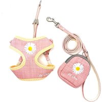 Cute Small Dog Harness and Leash Set with Snack Hanging Bags No Pull Daisy Dog Vest Harness Soft Breathable Mesh Puppy Harness