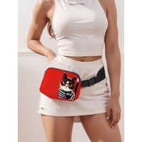 1pc,red framed cat fashionable adjustable crossbody bag, neutral sports waist bag, suitable for running