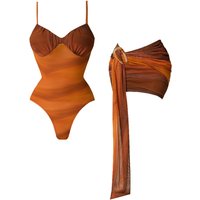 2Pc Push Up Swimsuit With Mesh Skirt Women Sexy Bikini Female Bandeau Biquini Female Belt Swimwear Button Bathing Suit Beachwear