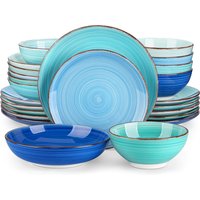 vancasso 12/24PCS Ceramic Dinnerware Set Color Handpainted Spirals Pattern 4/6PCS Dinner Plates/Dessert/Bowl/Soup Plates