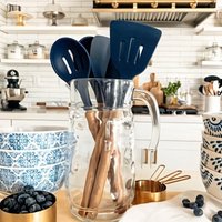 5pcs Silicone Kitchen Utensils Set Heat Resistant Cooking Baking Utensils Set With Wooden Handle, BPA Free,Kitchen Accesso