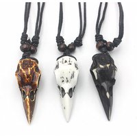 Raven Skull Necklace - Resin Carved Crow Head Pendant, 3 Colors Unisex Gothic Jewelry image 3