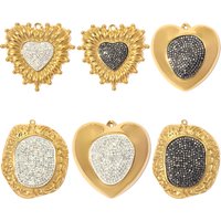 3pcs/Lot Luxurious Stainless Steel Rhinestone Clay Heart DIY Charms Geometric Necklace Pendant Women Big Size Jewelry Wholesale