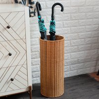 Wicker-Look Plastic Metal Umbrella Stand Waterproof Storage Bin Hotel Home Entryway Umbrella Holder Durable Lightweight