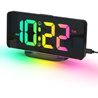 RGB Digital Alarm Clock with RGB Mood Light 2 Alarm Night Mode Unlimited Snooze Table Clock 12/24H Output USB Charging LED Clock