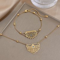 Vintage Hollow Leaves Flower Blue Rhinestone Bracelets for Women Gold Plated Stainless Steel Necklace Bracelet Charm Jewelry