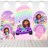 Colorful Gabby Dollhouse Arch Backgrounds Children Birthday Party Decoration Photography Backdrop Photo Studio Shoot Supplies