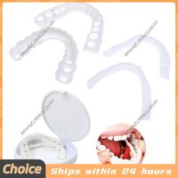 2 Pairs Smile Whitening Teeth Snap On Silicone Cosmetic Denture Upper and Lower Fake Tooth Cover Perfect Fit Teeth Beauty Tool