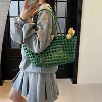 Simple Woven Women's Shoulder Bag Solid Color Large Capacity Tote Bag Hollow Handbag