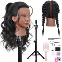 Realistic Mannequin Head with 100% Real Hair for Styling Practice And Hairdressing Training Dummy Head With 11Pc Braiding Tools