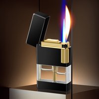 2 In 1 Metal Butane Gas Lighter Transparent Oil Tank Jet Fire & Open Flame Switch Grinding Wheel Ignite Smoke Accesories Gadgets