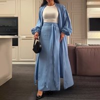 Women Elegant Commuting Skirt Suit Sexy V-neck Long Sleeve Cardigan & Lace-up Skirt Set Office Fashion Solid Temperament Outfits