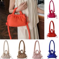 Soft Padded Drawstring Mini Bucket Bag Knotted Strap Crossbody Bag Women Casual Nylon Ruched Small Handbag Daily Shoulder Purse