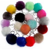 1pcs 8cm Fake Fur Brand Bag Keychain Pompom Car Keyring Silver color Chains pompons Fake Fox Rabbit Fur Charms Chain A