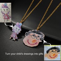 Customized Children's Drawing Necklace Personalized Colorful Kid's Art Necklace Stainless Steel Women Kids Family Jewelry Gift
