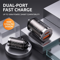 Mini Super Car Charger USB C Dual Port Fast Charging Adapter Flush Fit For 12V/24V Car Adapter For iPhone 17 16 For Samsung Etc.