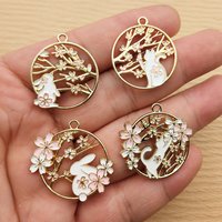 10pcs Cute Flower Rabbit Cat Charm for Jewelry Making Enamel Necklace Earring Pendant Diy Accessories Alloy Metal Gold Plated