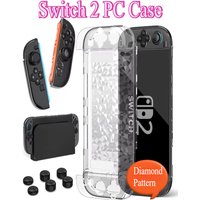 Diamond Pattern Protective Shell for Switch 2 Case(2025), Protective Case with Screen Protector, Transparent Cover and 6 Keycaps